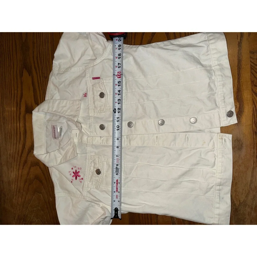 American Girl Kids White Denim Jacket‎ Flower Embroidery Size Large